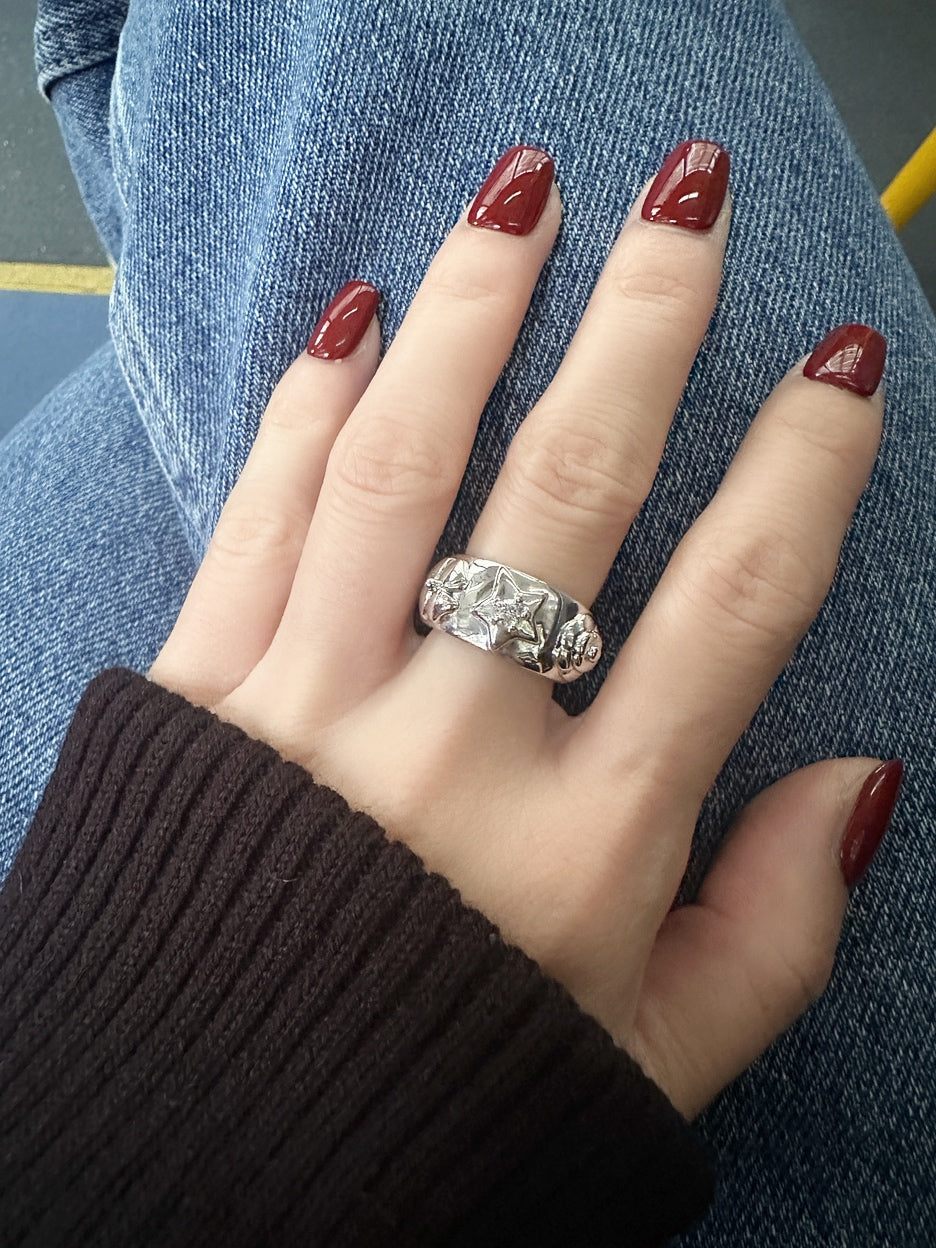 Chanel Three Symbols 1P Diamond 18k White Gold Ring