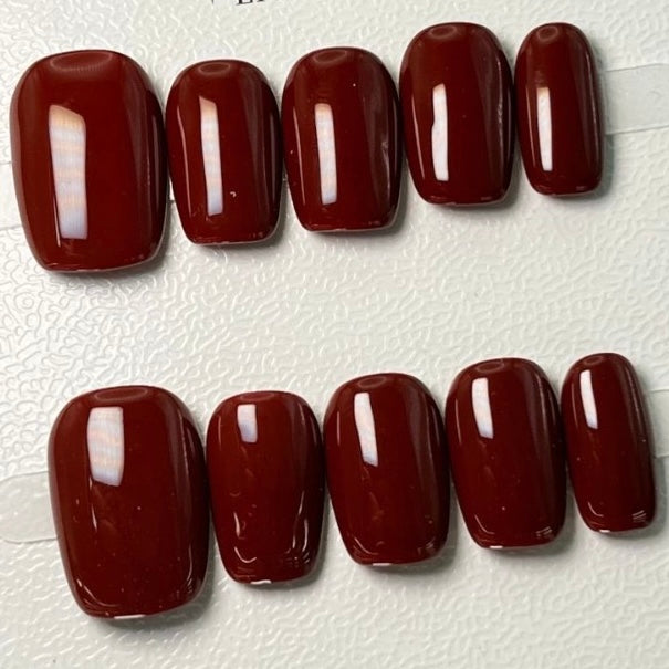 Garnet Glow - Dark Red Press-On Nails